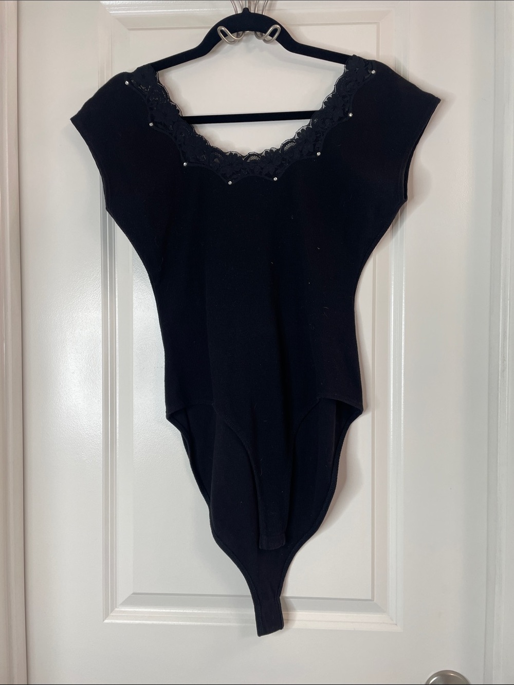 Black Lace-Trim Bodysuit